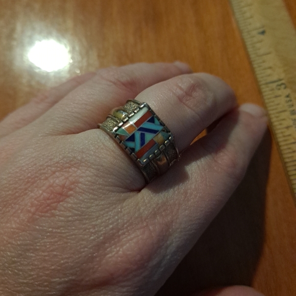 Multicolor Geometric Inlay Ring - Picture 4 of 11